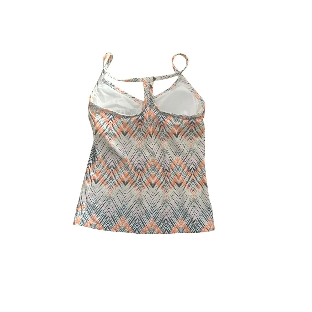Carve Designs Womens Tankini Swim Top Orange Blue Chevron T-Back Small NWT